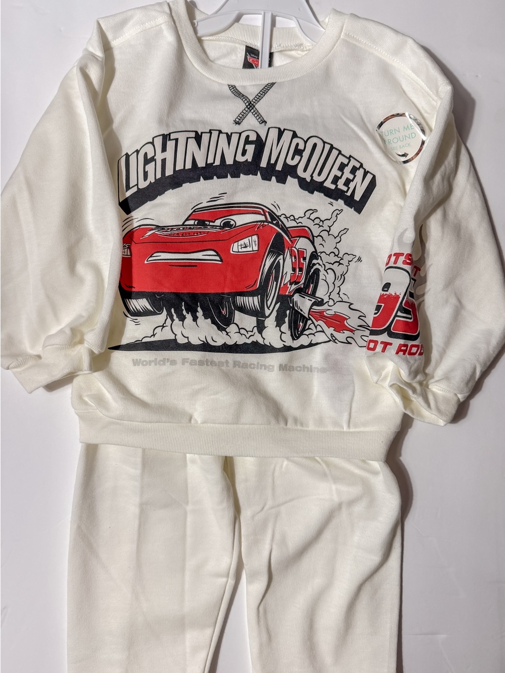 Disney White Sweatshirt with Red Lightning McQueen Graphic 2 Piece Set